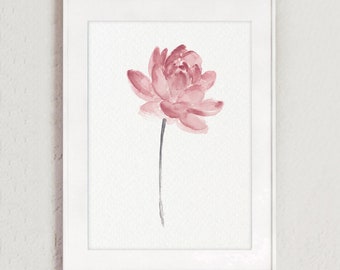 Lotus Kunstdruck, Blush Pink Wall Art, Lotus Blume Kinderzimmer Dekor, Retro Gemälde Blumen Wohnzimmer Kunst, Geschenkidee für Sie