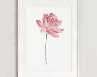 Lotus Art Print, Blush Pink Wall Art, Lotus Flower Nursery Room Decor, Retro Painting Floral Living Room Art, Gift Idea for Her