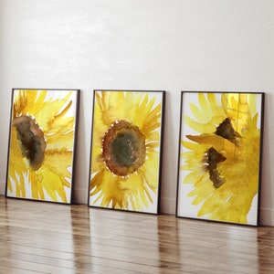 Sunflower Print Wall Art, Sunflower Art Print, Sunflower Wall Decor, Yellow Sunflower Flower set 3 Prints, Sunflower Wall Decor Painting