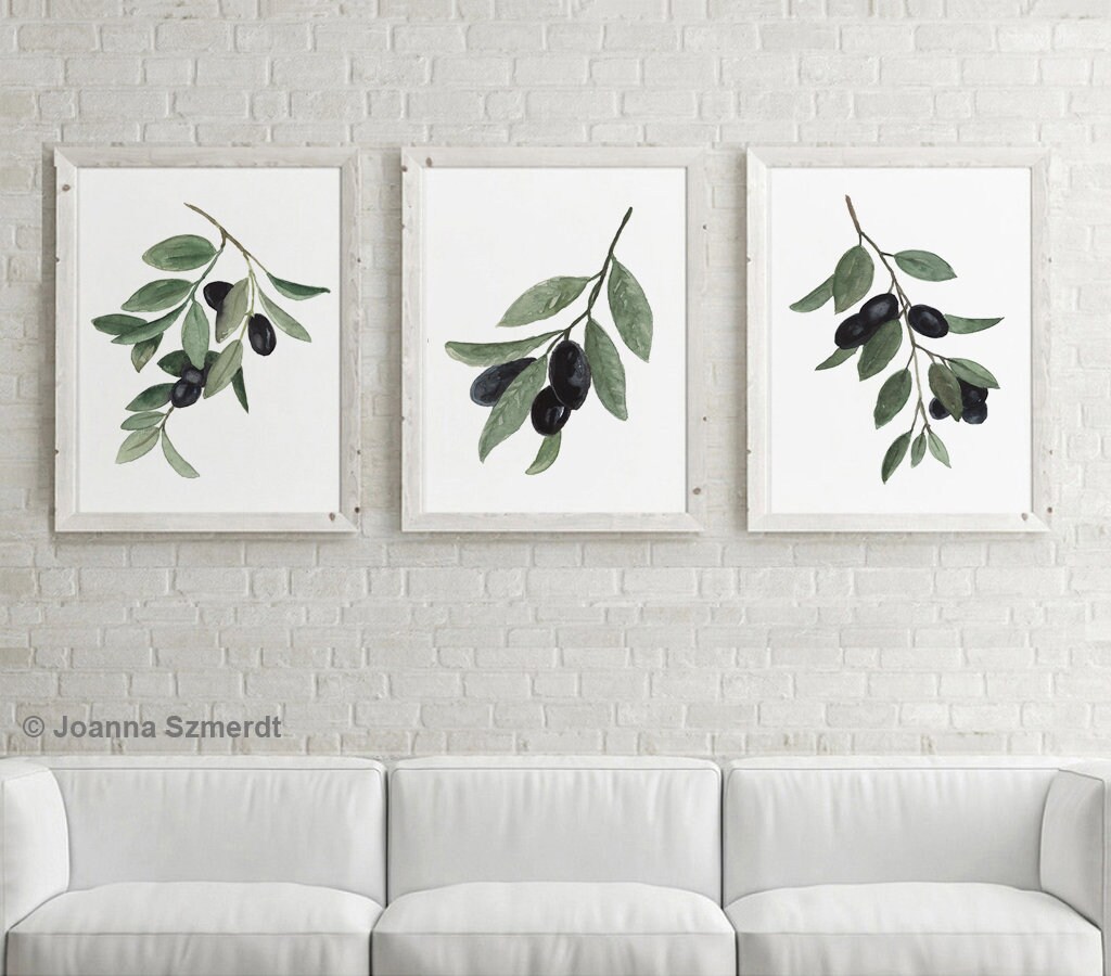 Olive Wall Art, Green Olive Print, Kitchen Wall Decor, Food Poster