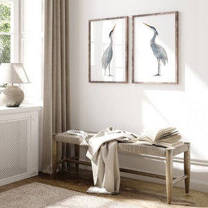 Extra Large Painting, Heron Wall Art, Heron Prints, Heron Art, Blue Heron Great Heron Print, Egret Print, Lake Bird Prints, set of 2 image 3