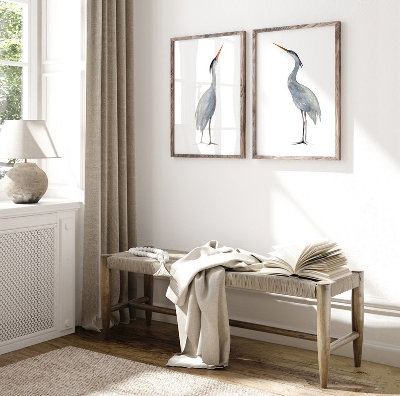 Extra Large Painting, Heron Wall Art, Heron Prints, Heron Art, Blue Heron Great Heron Print, Egret Print, Lake Bird Prints, set of 2 image 3