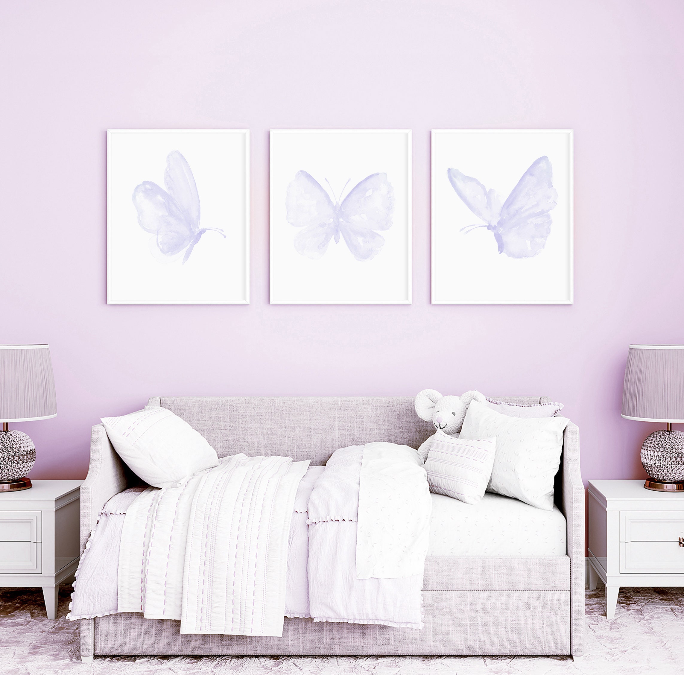 Set of 3 Purple Butterfly Print Girls Bedroom Decor - Etsy