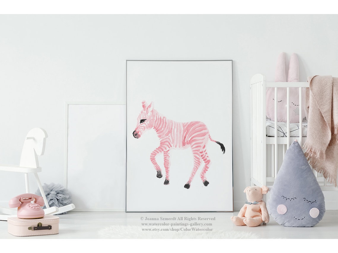 Zebra Art Print Pink Animal Nursery Wall Decor Whimsical Etsy