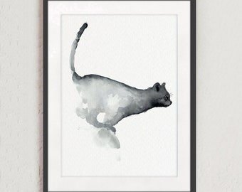 Cat Abstract Painting, Canvas Wall Art, Modern Home Decor, British Blue Cat, Gray Minimalist Poster, Nursery Home Decor, Watercolor Print
