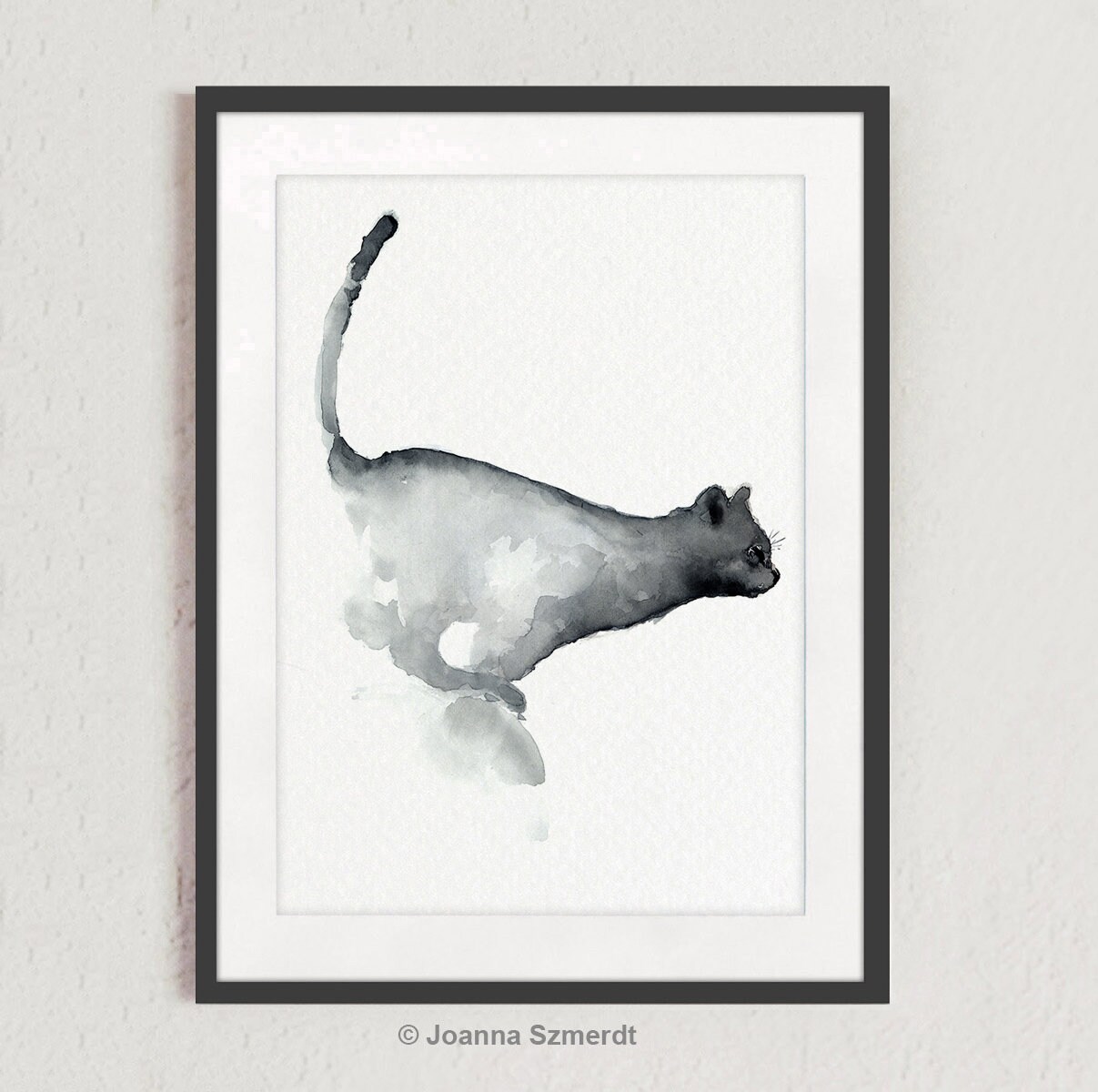 Cat Abstract Painting, Canvas Wall Art, Modern Home Decor, British Blue Cat, Gray Minimalist Poster, Nursery Home Decor, Watercolor Print