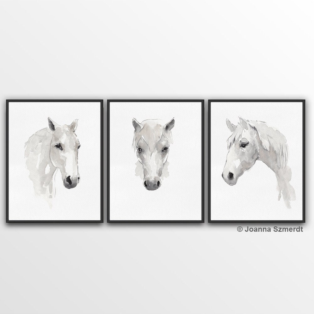 White Horse Painting Horse Art Print Horse Watercolor Horse Etsy