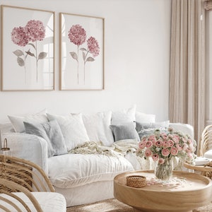 Hydrangea Art, Pink Wall Decor, Floral Room Decoration, Bedroom set of 2 Artwork, Blush Pink Hydrangea Abstract Flower Art Print