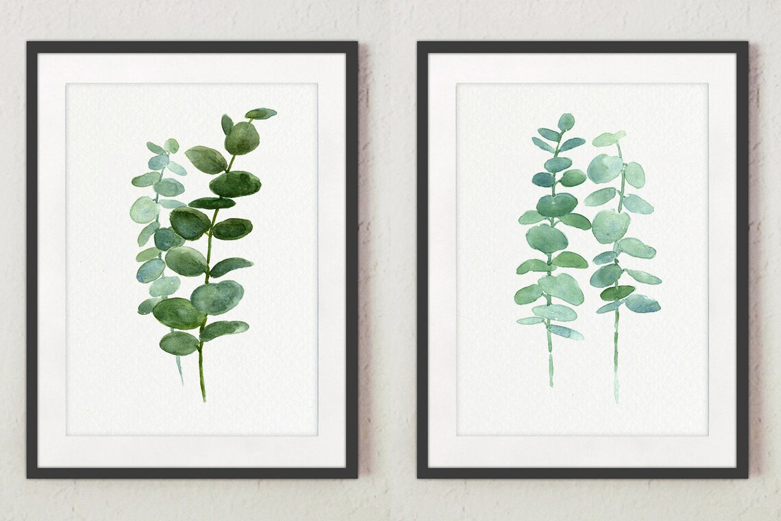 Eucalyptus Print set 2 Botanical Art Prints Green Leaves Wall Etsy