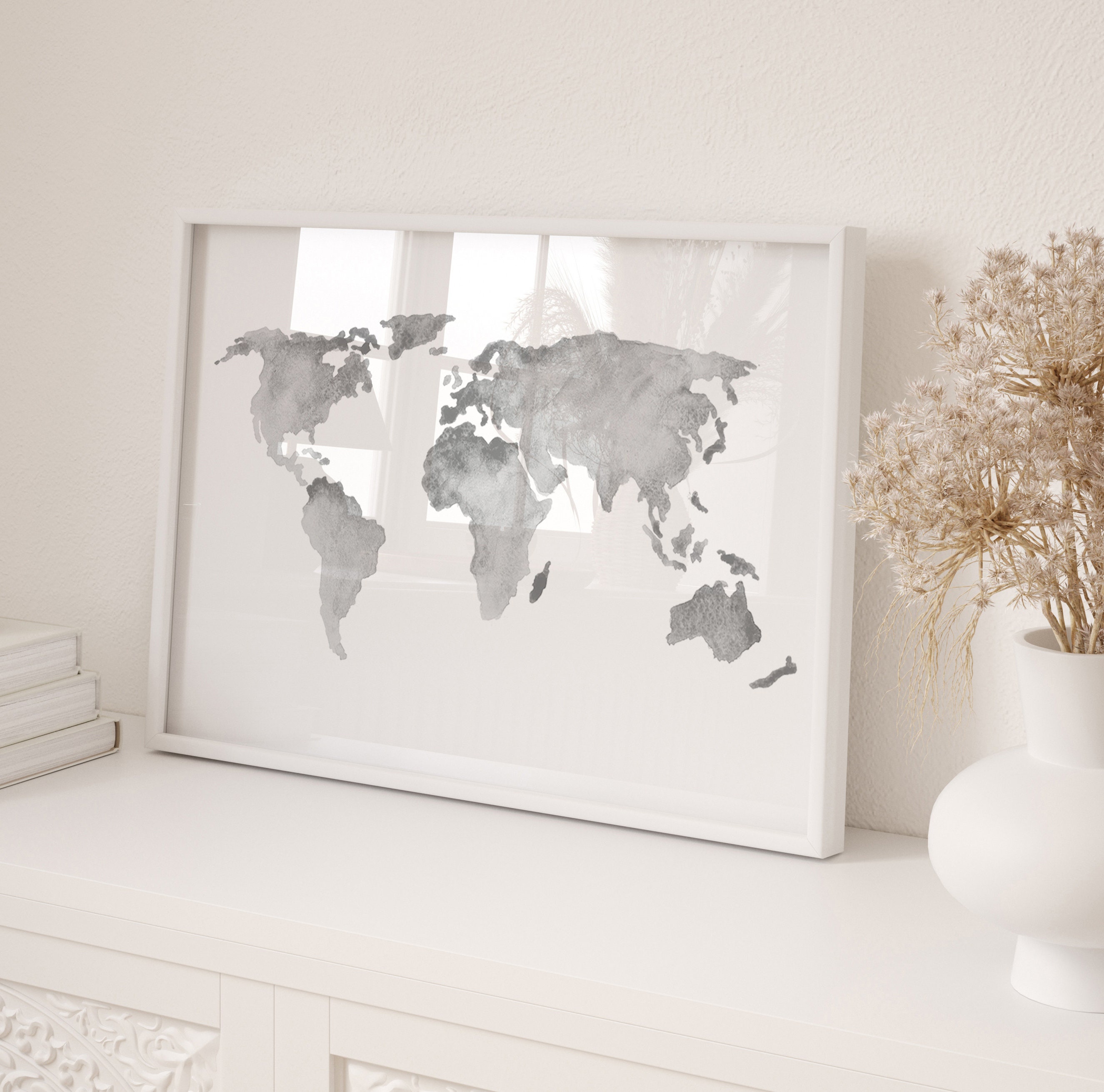World Map Art, World Map Print, Gray Nursery Decor, Map Wall Decor ...