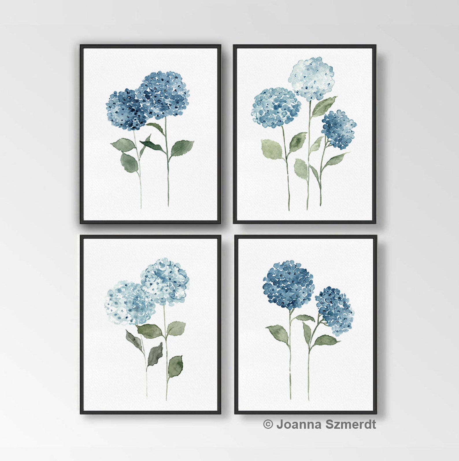 Hydrangea Flower Set 4 Print Wall Art Blue Botanical Art - Etsy