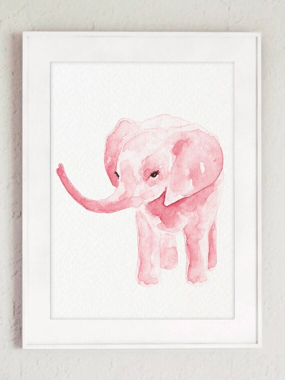 Pink Elephant Kids Room Canvas Art Print Animal Nursery Children Illustration Baby Girl Shower Watercolour Painting Aquarelle Room Decor