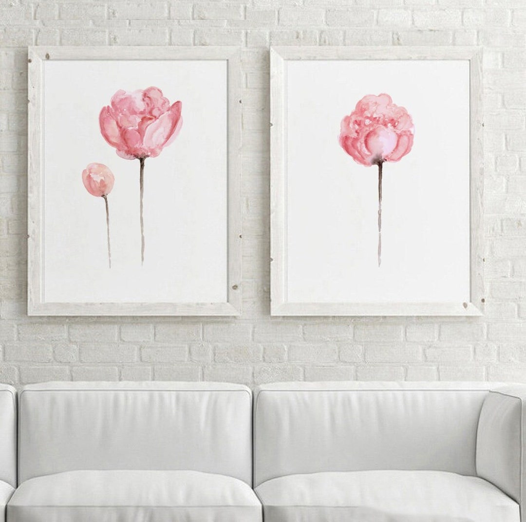 Pink & Gray Peony Art Prints: Modern Botanical Set of 2 - Etsy