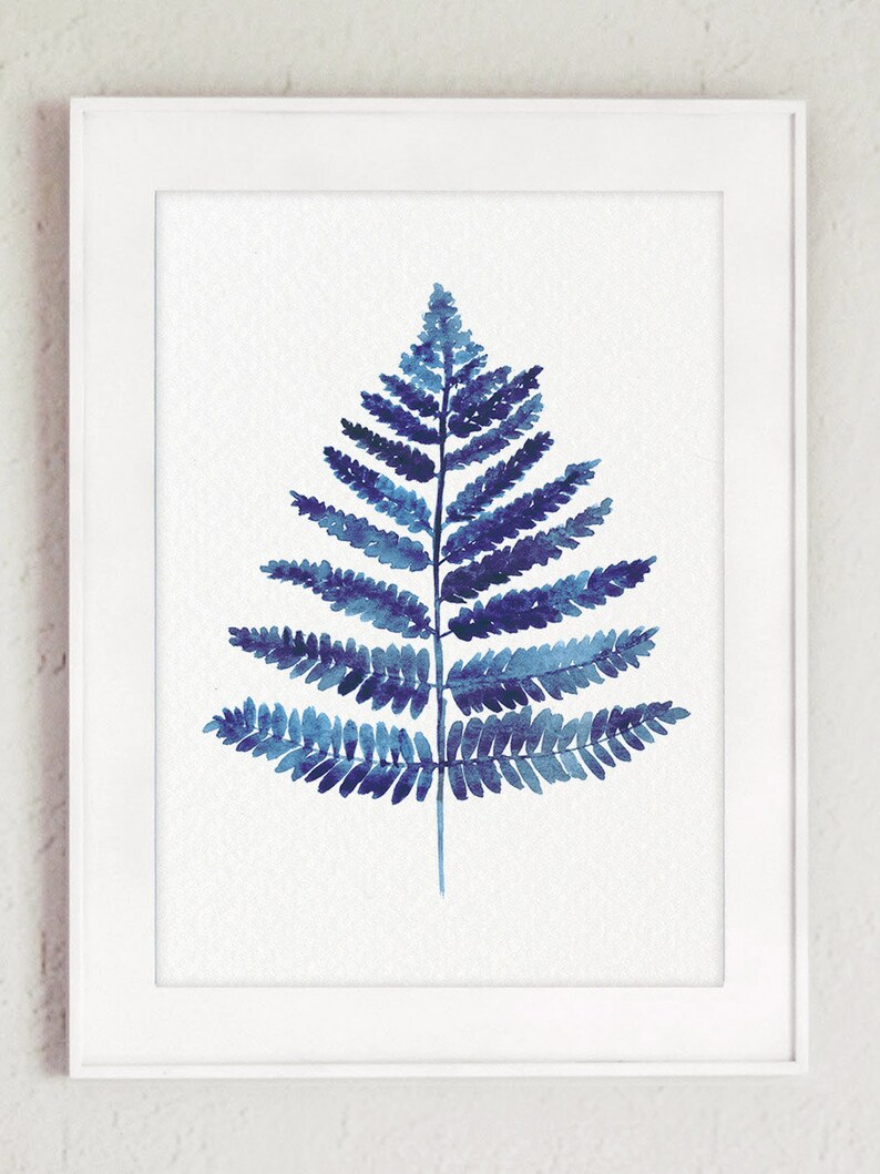 Fern Painting Blue Wall Decor Botanical Poster Living Room Etsy