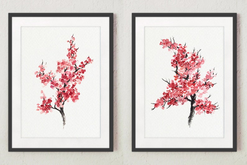 Cherry Blossom Wall Art Cherry Blossom Set of 2 Prints Etsy