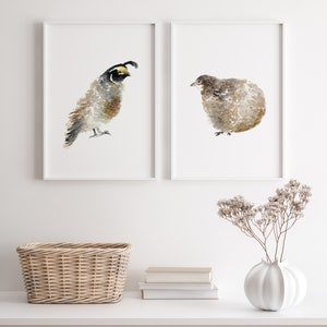 Quail Art Print, Quail Wall Art, Brown Quail Prints, Quail Wall Decor, 2 Piece Wall Art Living Room Decor, Quail Bird Figurine