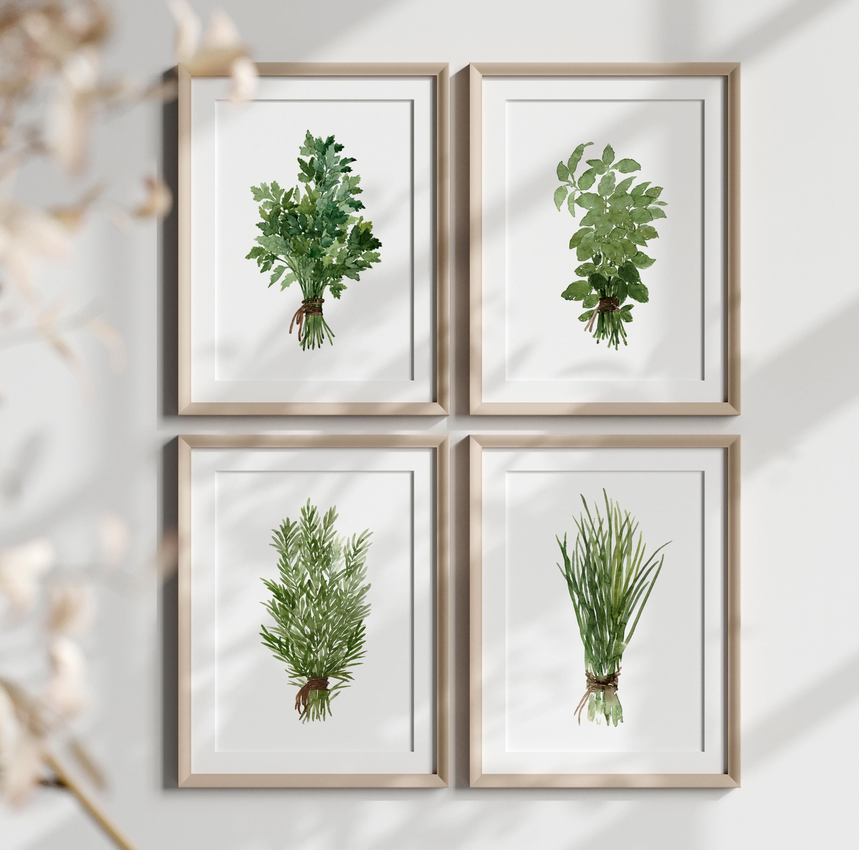 Herb Wall Art Set of 4, Watercolor Herb Prints, Kitchen Botanical ...