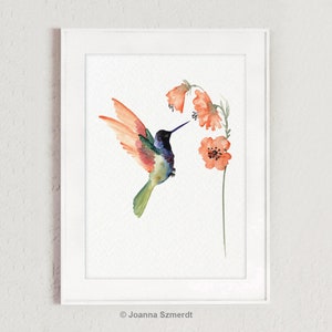 Hummingbird Wall Art, Hummingbird Art Print, Orange Hummingbird, Colorful Bird Painting, Hummingbird Prints, Hummingbird PosterPainting