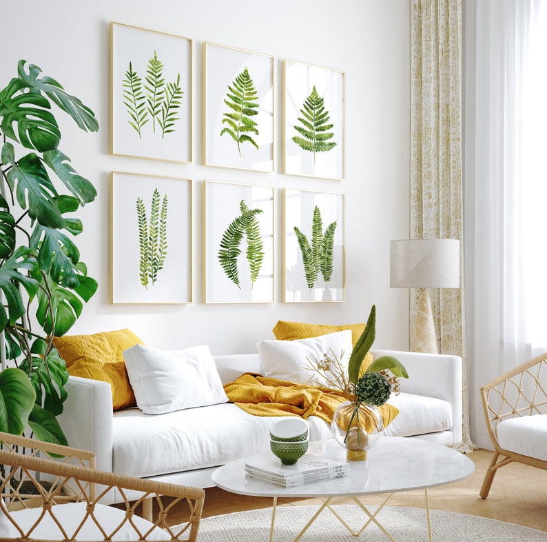 Fern Wall Art Watercolor Painting Green Leaf Wall Decor Etsy