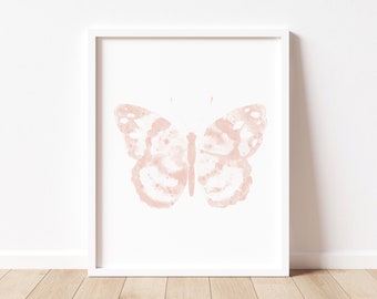 Blush Pink Butterfly, Watercolor Natural Artwork, Modern Wall Decor, Butterfly Poster, Abstract Painting, Nursery Room Minimalist Art Print