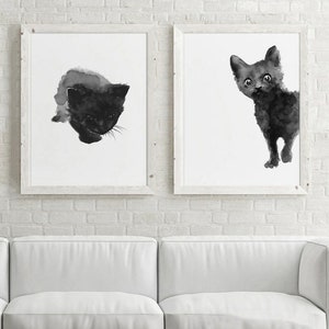 Black Cat Art, Black Cat Print, Abstract Cat Art, set of 2 Cats, Minimalist Poster Nursery Room Decor, Black Cat Painting, Cat Gifts image 6