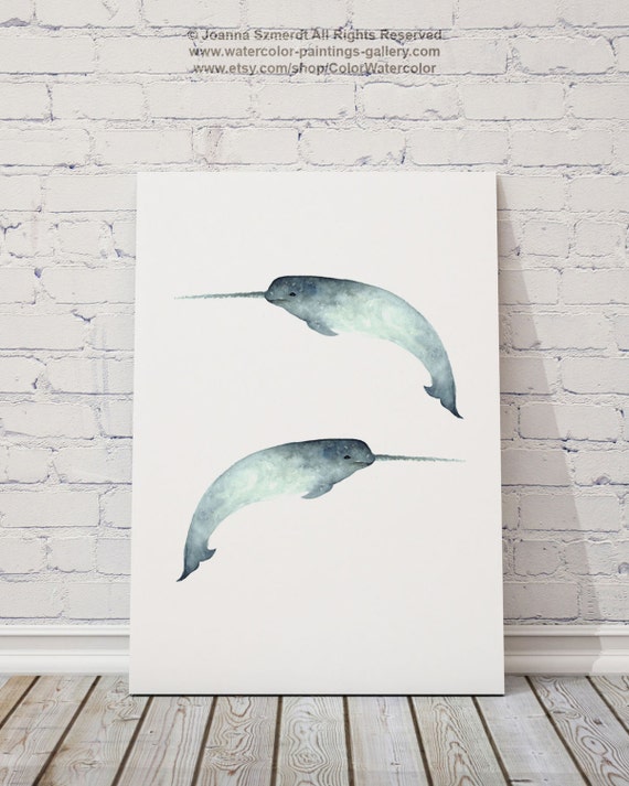 Narwhal Painting Oceanic Life Poster Blue Art Print Home - Narwhal Home Decor Narwhal Painting Oceanic Life Poster Blue Art Print Home - Narwhal Home Decor