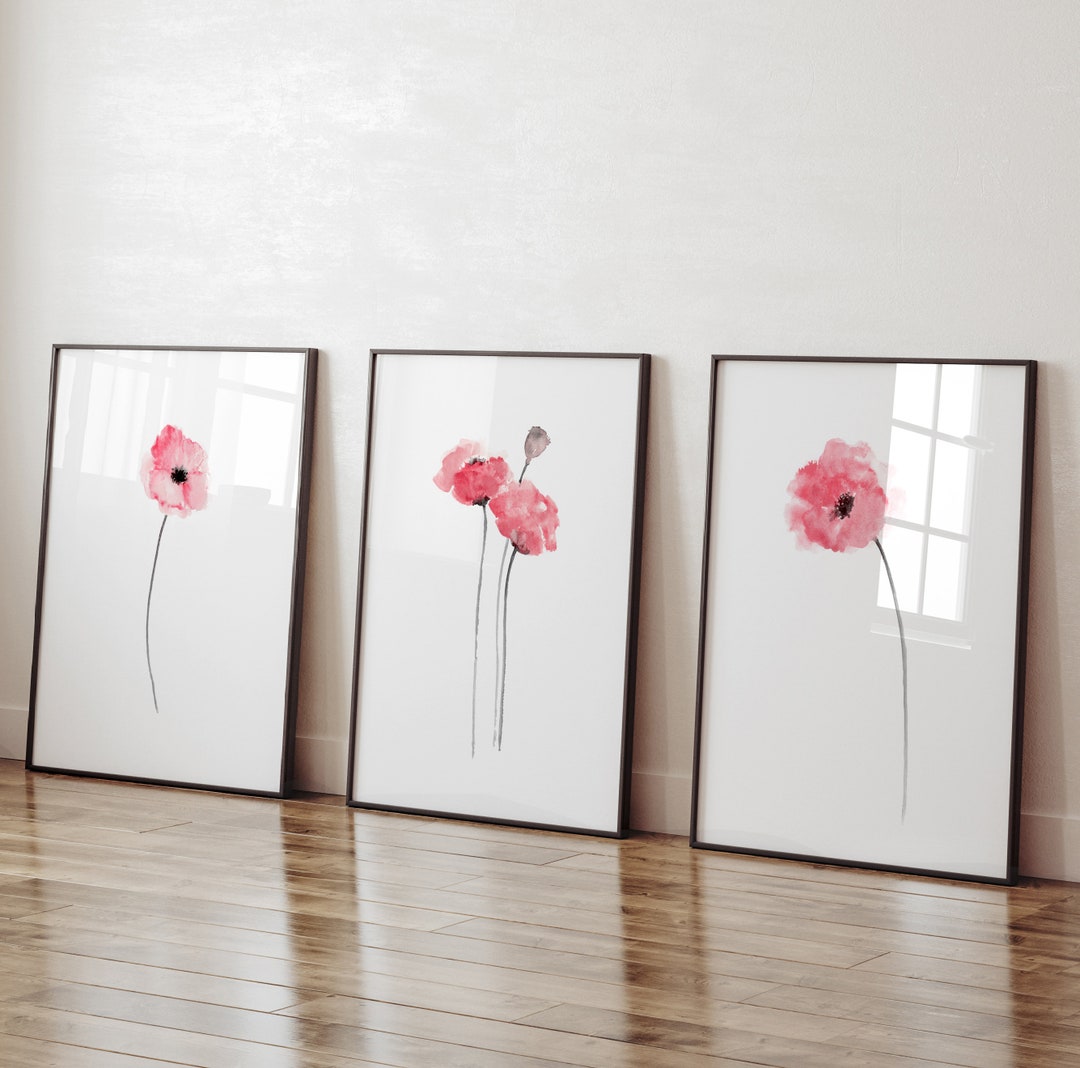 Poppy Red Art, Flower Wall Decor, Watercolor Pastel Flower, Nursery ...