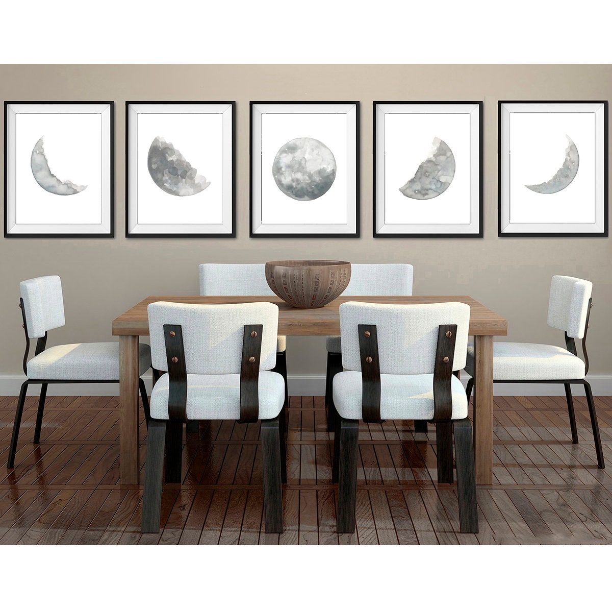 Moon Wall Art - Boho Wall Art - Black and White Moon Wall Decor - Set ...