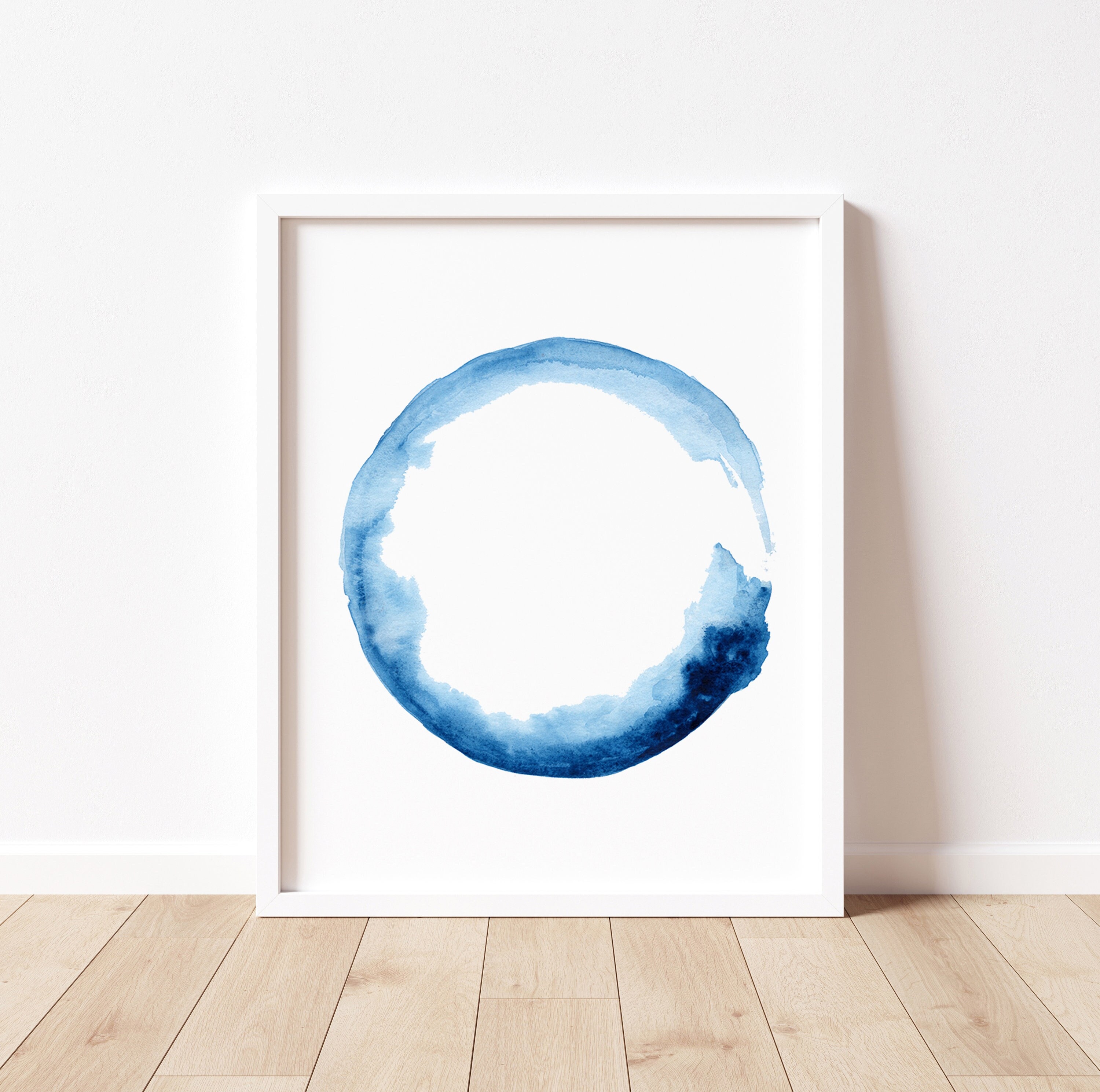 Zen Circle Artwork, Enso Wave Painting, Blue Watercolor Art, Minimalist Wall Decor, Abstract Blue Painting Living Room Poster, Surfing Print