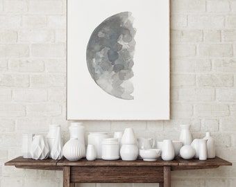 Moon Print Wall Art, Moon Art Print, Half Moon Prints, Moon Wall Decor, Grey Silver Moon Wall Art