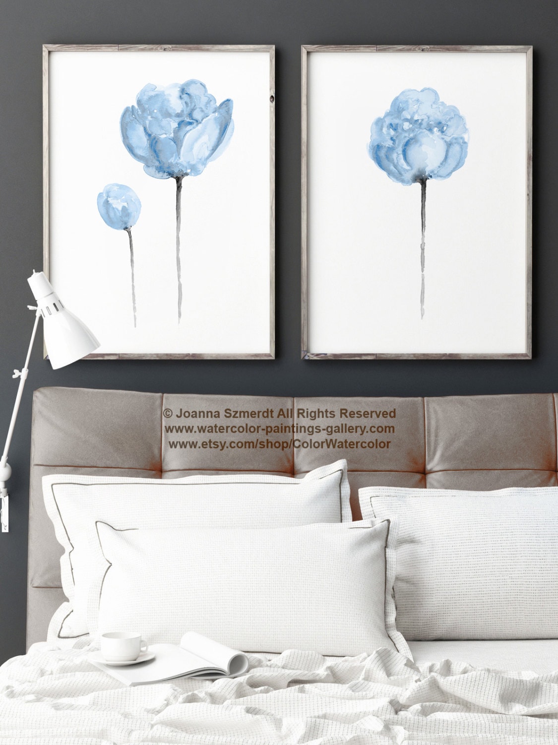 Baby Blue Nursery Room Decor Abstract Peony Flowers Kids Wall | Etsy