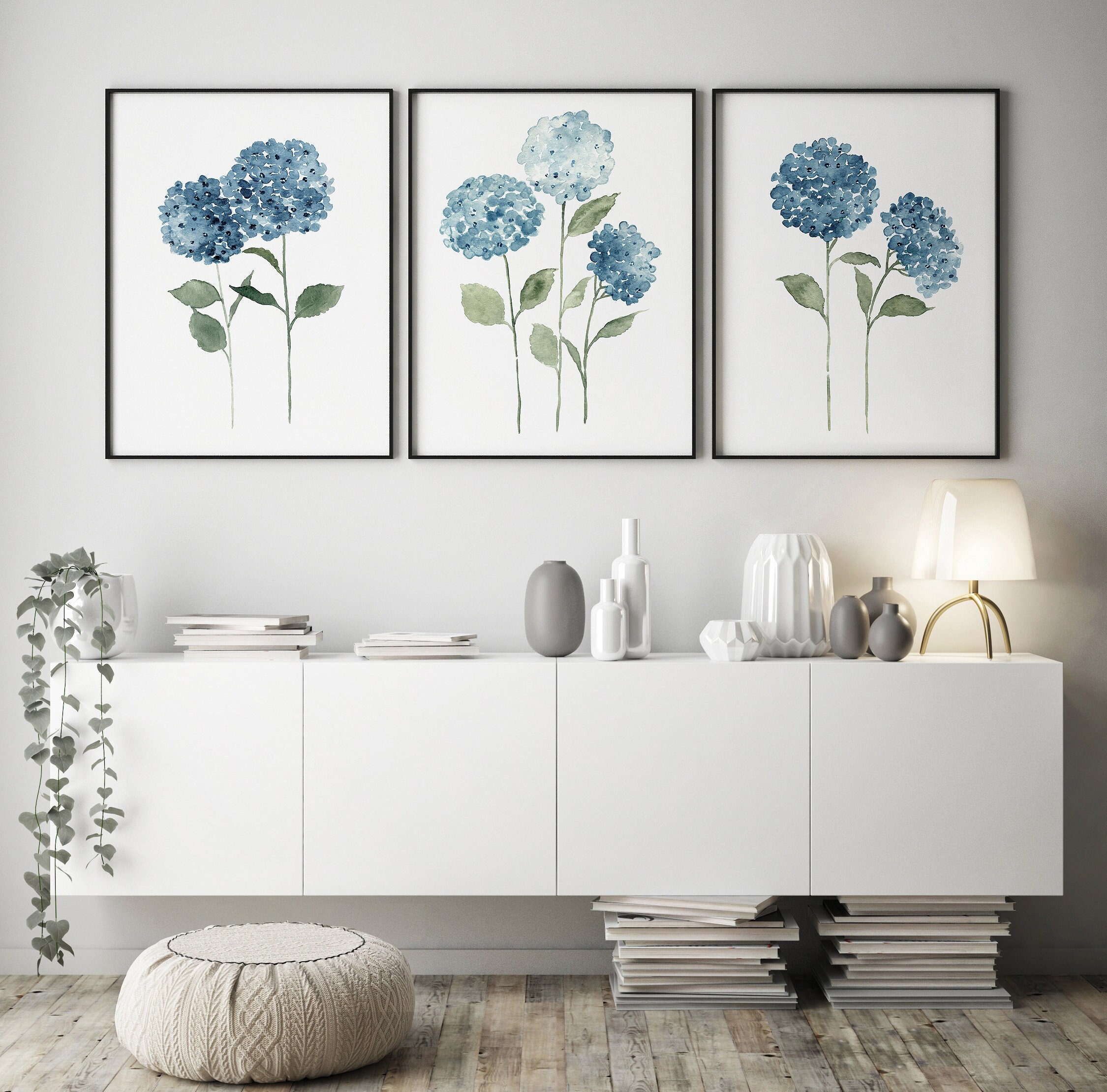 Hydrangea Wall Art, Hydrangea Art Print, Blue Flower Set of 3 - Etsy