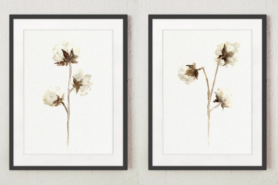 Cotton Set of 2 Floral Wall Painting Cotton Bolls Drawing | Etsy