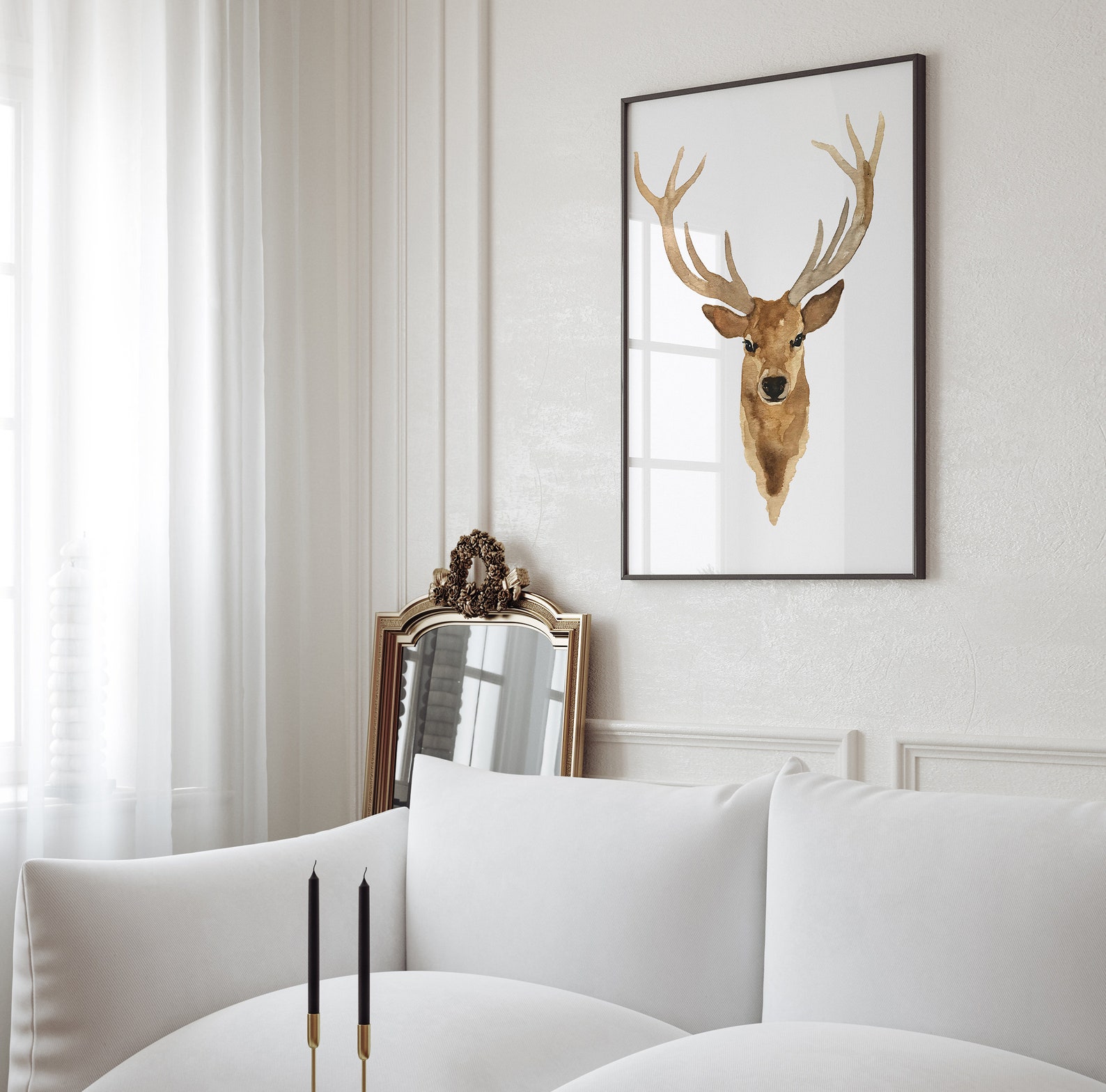 Deer Print Wall Art Deer Art Print Antlers Brown Prints Etsy