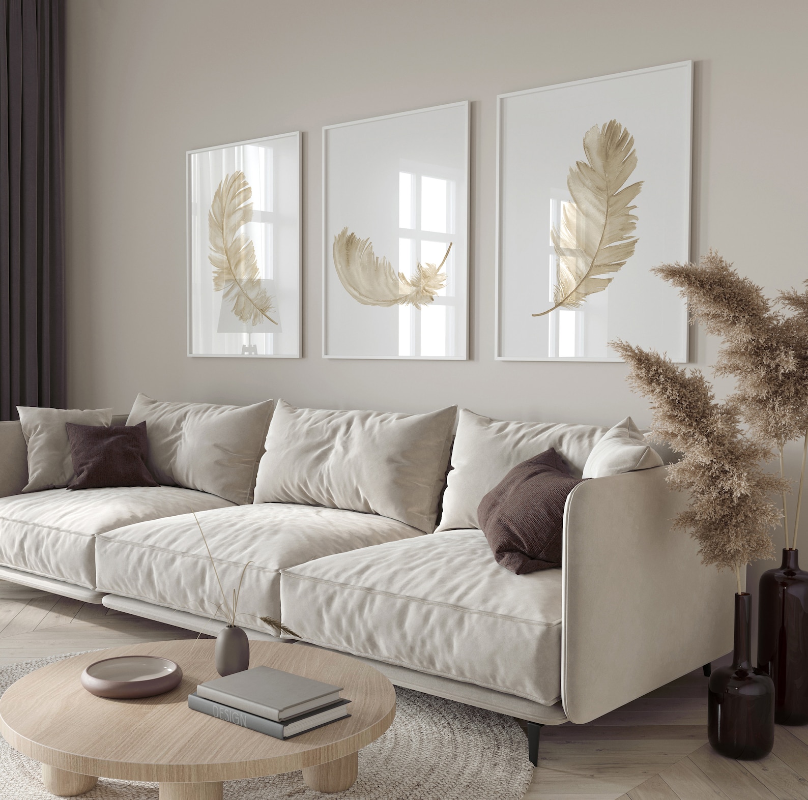 Gold Feather Wall Art Set of 2 Prints Feather Art Print Etsy