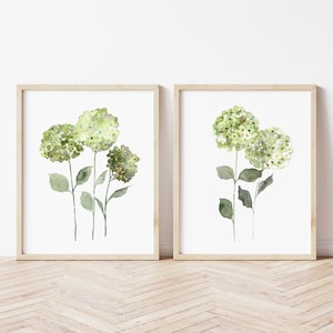 Hydrangea Wall Decor Green Art set of 2