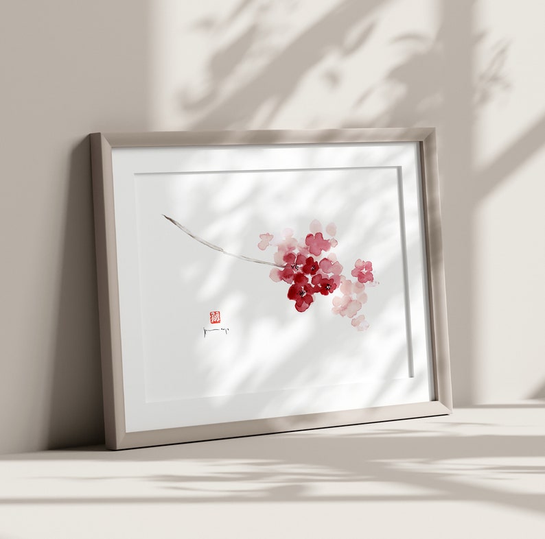Fine art print of abstract watercolor painting cherry blossom hot pink flowers painting image 3
