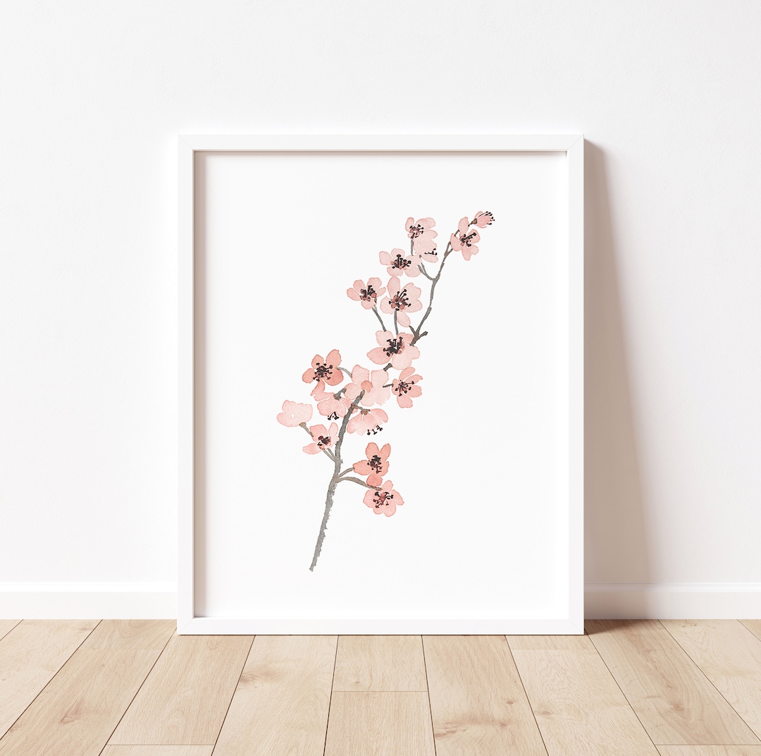 Cherry Blossom Painting, Nursery Wall Art, Blush Pink Flower Wall Decor
