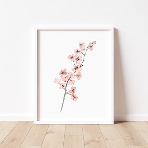 桜の絵画、子供部屋の壁アート、ブラッシュピンクの花の壁装飾、ミニマリストアートワークリビングルームの装飾、モダンな水彩画アートプリント