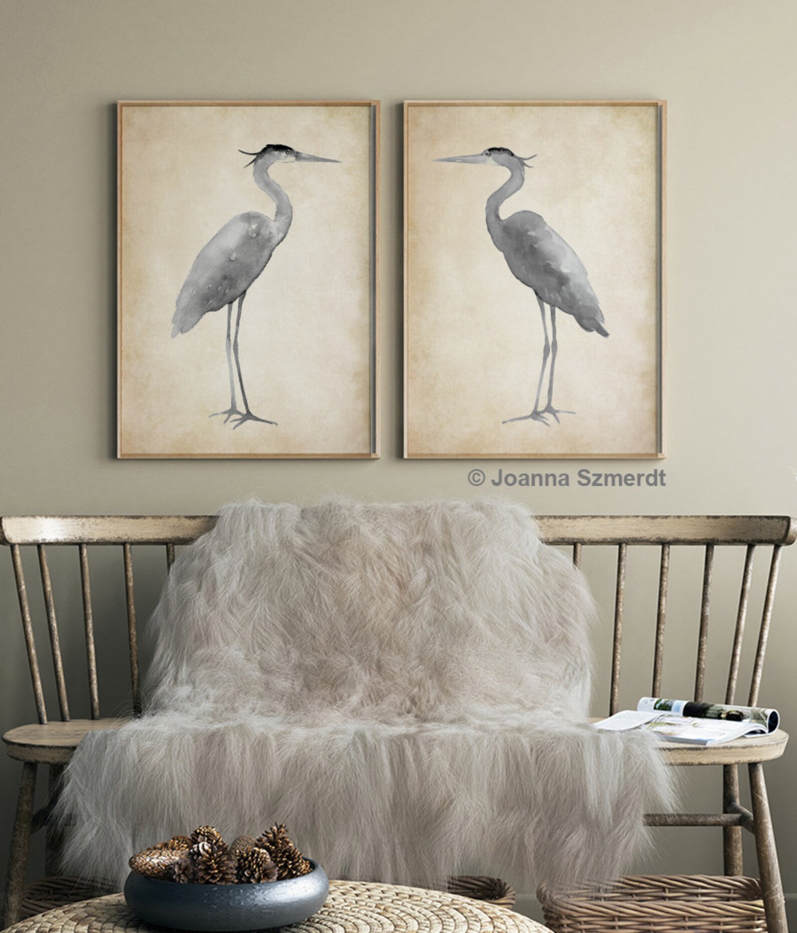 Heron Prints Heron Wall Art Heron Art Blue Heron Set of 2 Etsy