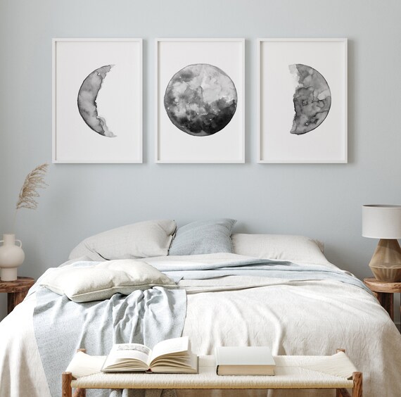 Moon Wall Art Prints Moon Posters Minimalist Art Black and Etsy