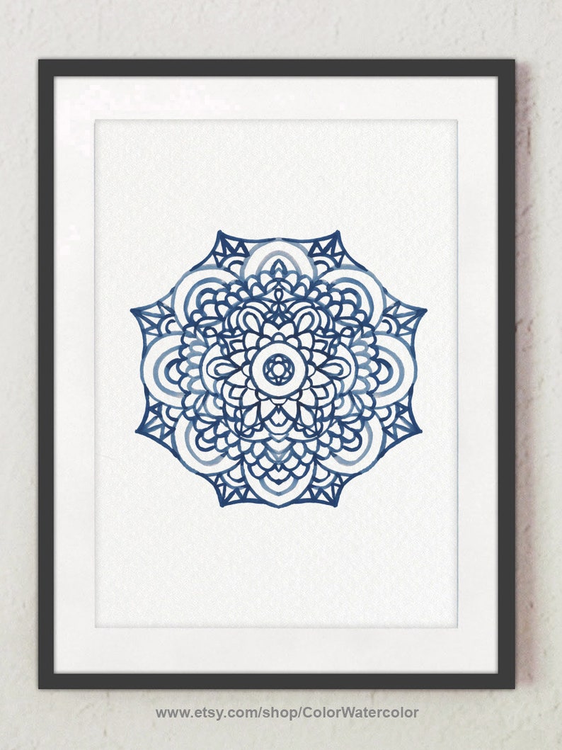 Mandala Wall Art Set of 3 Prints Navy Blue Mandala Print Set Etsy