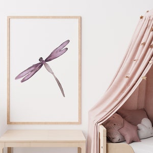 Purple Dragonfly Wall Art, Dragonfly Painting, Abstract Art Print, Minimalist Dragonfly Wall Decor, Modern Canvas Print