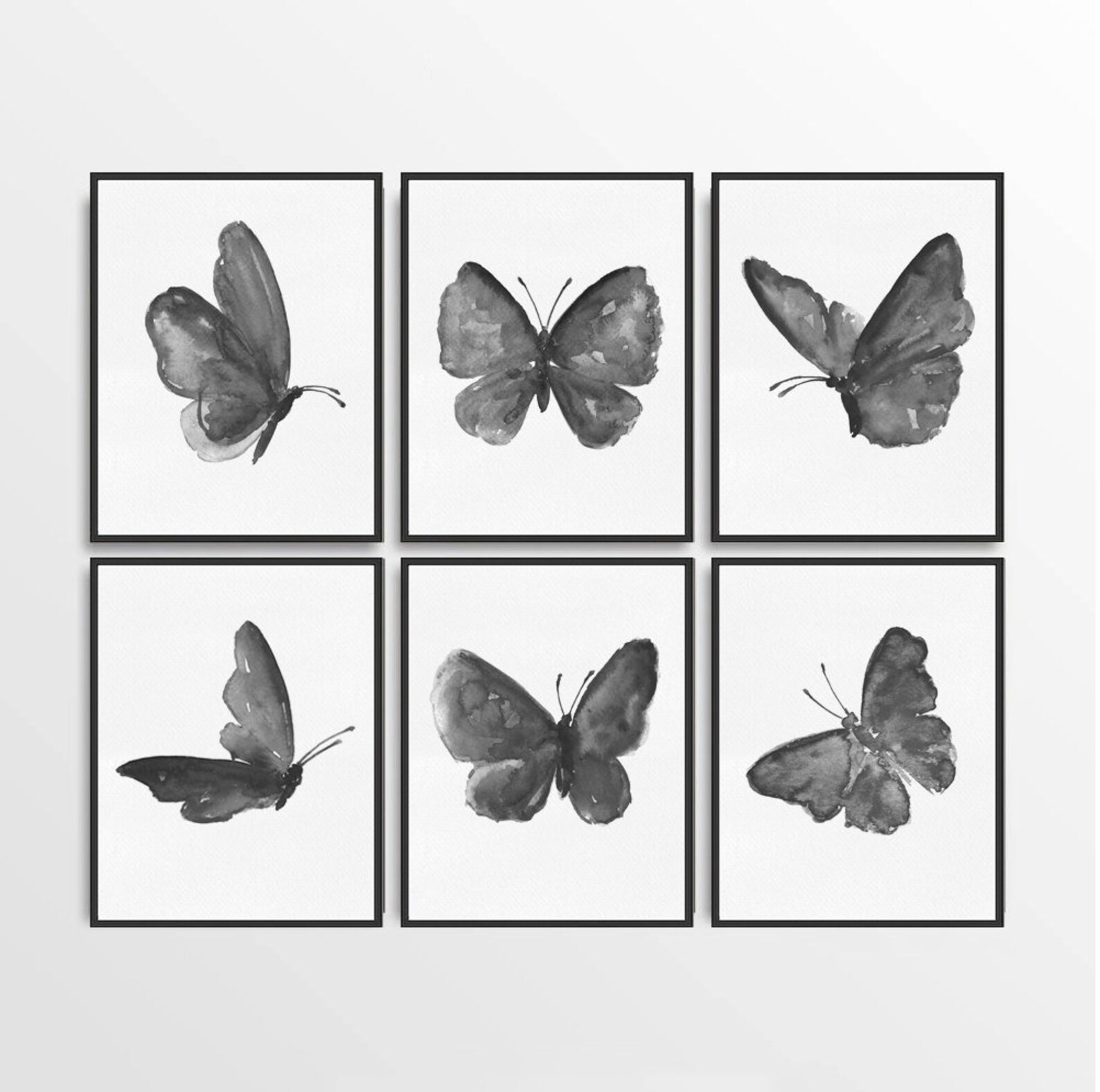 Butterfly Art Print Set of 6 Butterflies Grey Wall Art Etsy