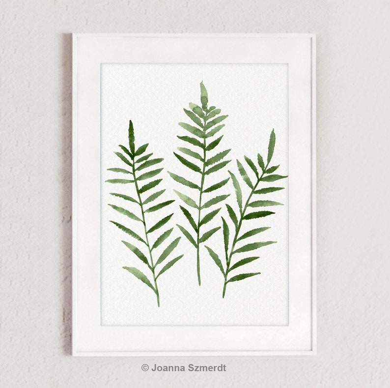 Botanical Fern Art, Minimalist Fern Leaf, Watercolor Painting, Abstract Wall Decor, Green Fern Print, Living Room Decor image 1