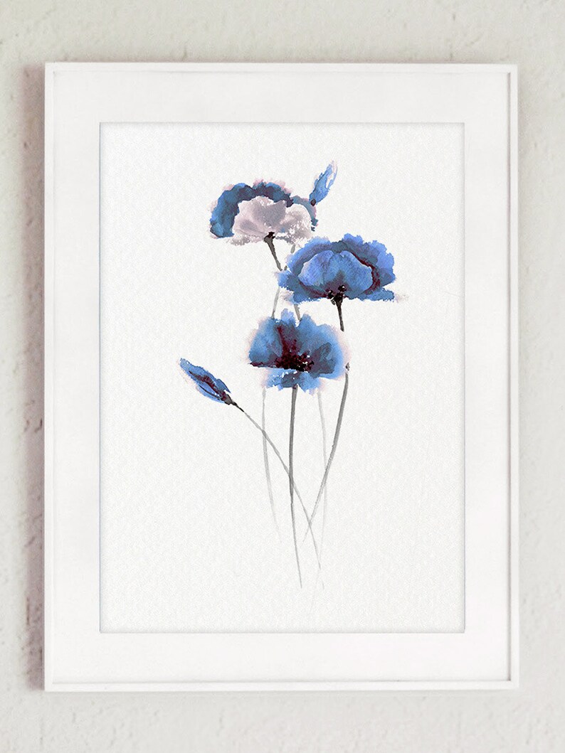 Blue poppies abstract art print of my original watercolor Etsy