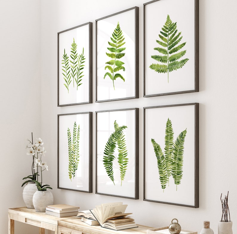 Fern Wall Art Watercolor Painting Green Leaf Wall Decor Etsy