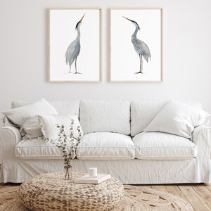Extra Large Painting, Heron Wall Art, Heron Prints, Heron Art, Blue Heron Great Heron Print, Egret Print, Lake Bird Prints, set of 2 image 4