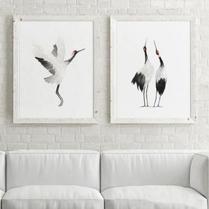 Decoración de pared de pájaro grúa, conjunto de impresión de arte de garza de 2
