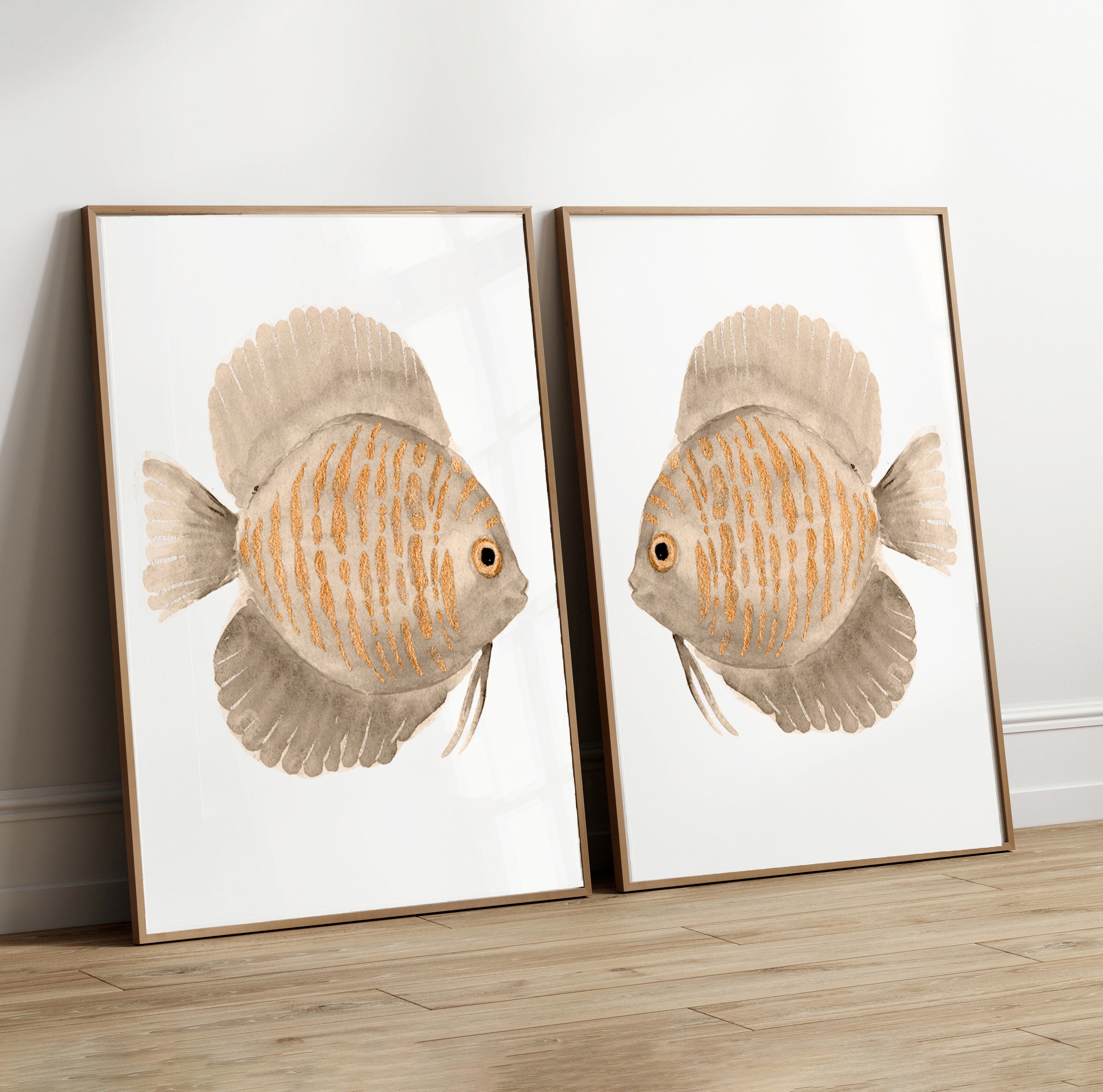 La Playa Beige Exotic Discus Fish Wall Art Print set of 2
